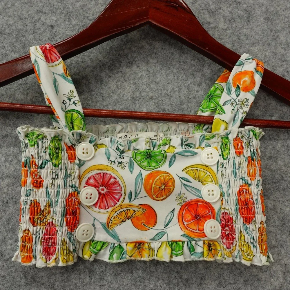 Citrus Cottage Swim Top Girls 5T White Fruit Smock Summer Resort FOR LOVE LEMONS